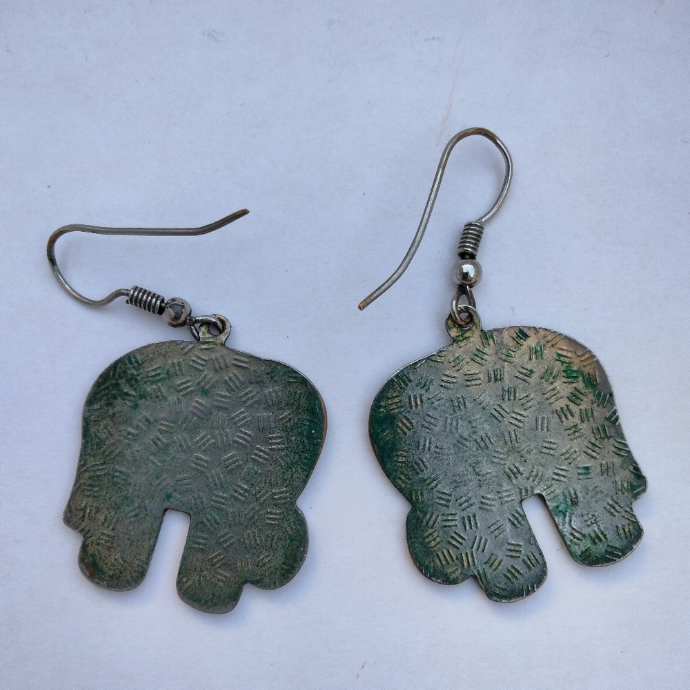 Vintage Cloisonne Enamel Purple Lucky Elephant Dangle Earrings - Picture 3 of 8